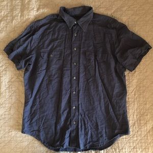 Men Black GAP Linen Blend Button Down Short Sleeve